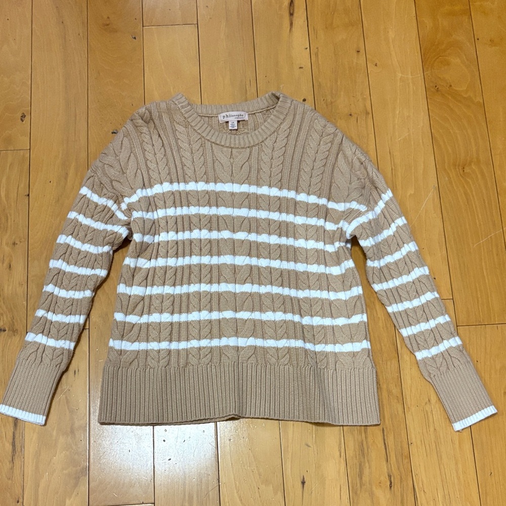 Philosophy Tan and White Striped Sweater